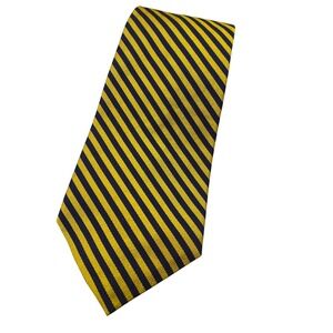 Ralph Lauren RL Mens Silk Striped Necktie Yellow Navy Blue Preppy Michigan